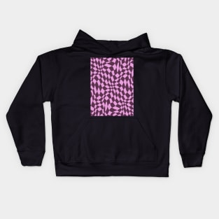 Dark Purple and Pink Distorted Warped Checkerboard Pattern II Kids Hoodie